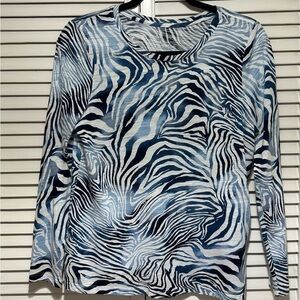 Blue Sol White Zebra Pattern Long Sleeve Top